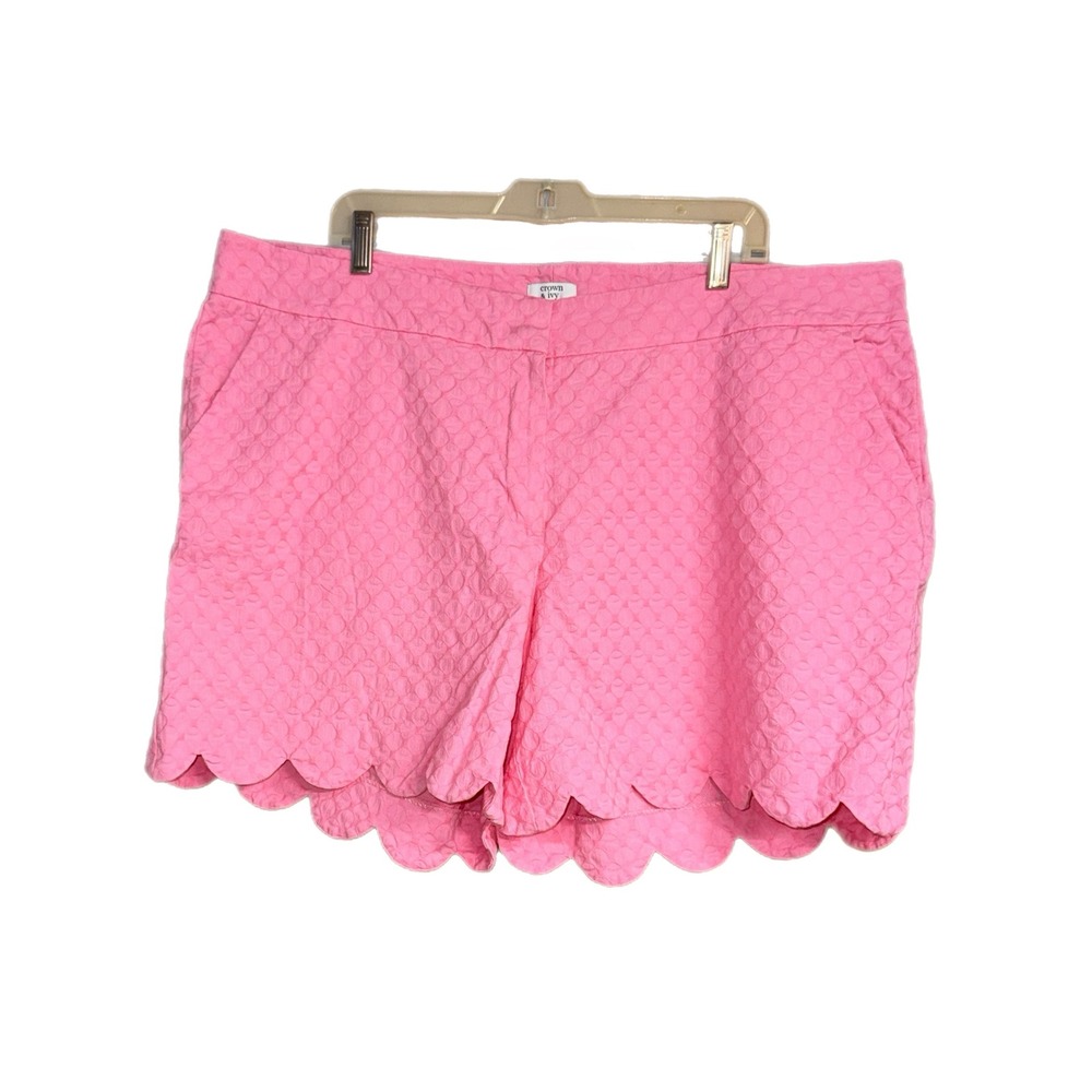 Crown &‎ Ivy Curvy Pink Scalloped Hem Seersucker Shorts Plus Size 22W Stretch